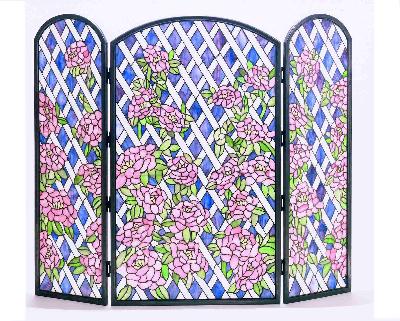 Meyda Tiffany Rose Trellis Folding Fireplace Screen Pink Roses