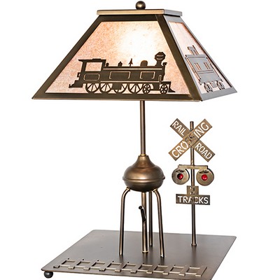 Meyda Tiffany Train Table Lamp Antique Copper/Silver Mica