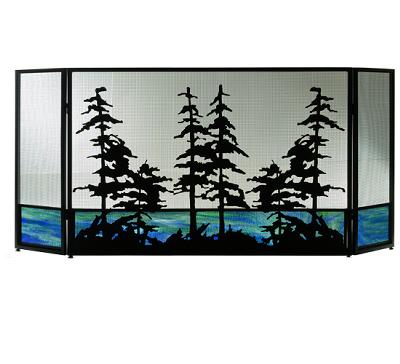 Meyda Tiffany Tall Pines Folding Fireplace Screen Black Mesh/Eb Glass