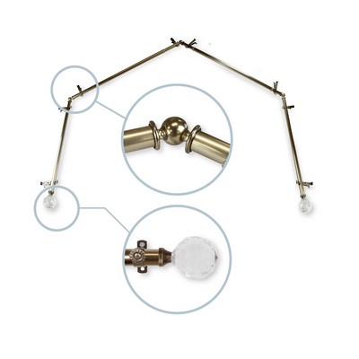 Faceted 6 Sided Bay Window Rod Set 4 Antique Brass ABO Window Fashion Faceted 6 Sided Bay Window Rod Set 4 Antique Brass