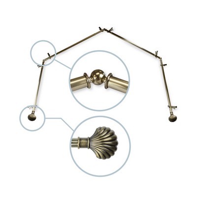ABO Window Fashion Scallop 5 Sided Bay Window Rod Set 4 Antique Brass