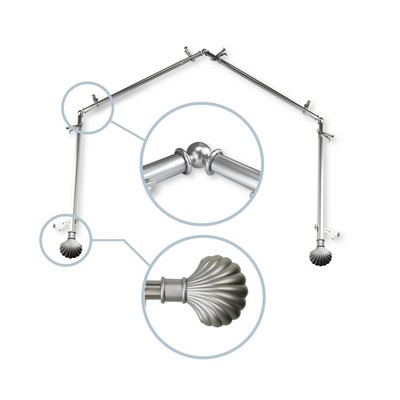 ABO Window Fashion Scallop 4 Sided Bay Window Rod Set 5 Satin Nickel