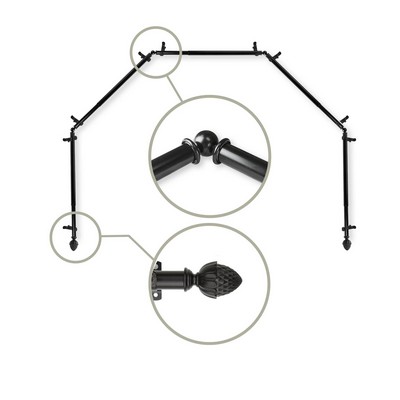 ABO Window Fashion Acorn 6 Sided Bay Window Rod Set 2 Black