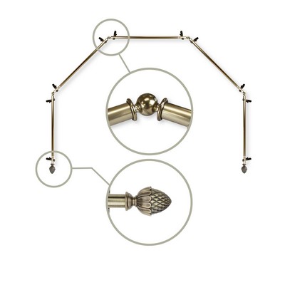 ABO Window Fashion Acorn 4 Sided Bay Window Rod Set 4 Antique Brass