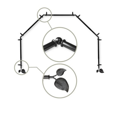 ABO Window Fashion Ivy 4 Sided Bay Window Rod Set 2 Black