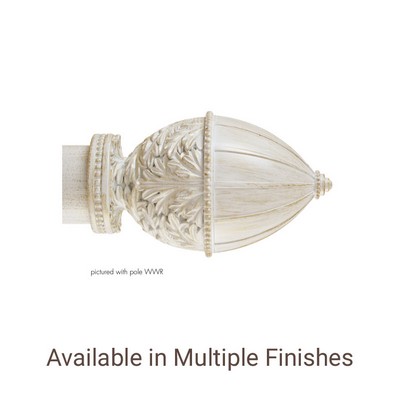 The Finial Company Carved Leaf Egg Finial Shown in 840 White with Gold Accents