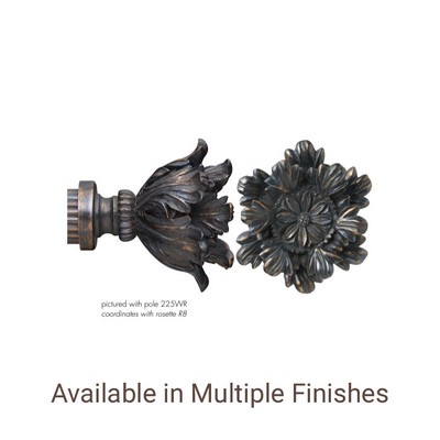 The Finial Company Carved Botanical Flower Finial Shown in 610 Cobalt Bronze