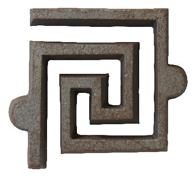Ona Drapery Hardware Maze Rosette Shown in Aged Iron