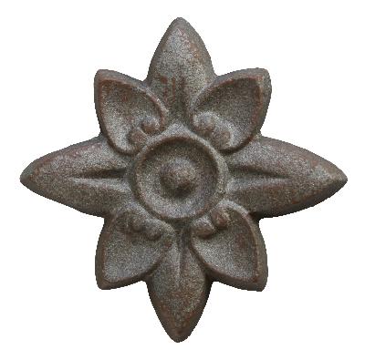 Ona Drapery Hardware Shasta Rosette Shown in Aged Iron