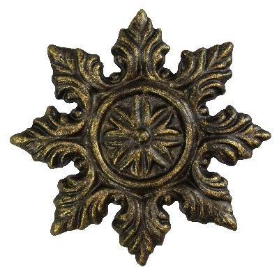 Ona Drapery Hardware Snowflake Rosette Shown in Gold Bluse