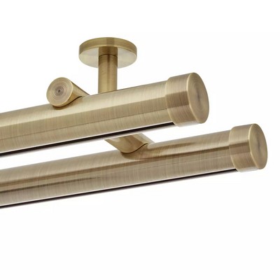Aria Metal 1 3/8in Diameter H-Rail Traverse System Double Rod Ceiling Mount Antique Brass