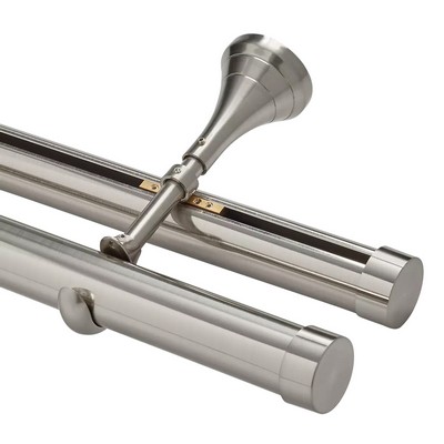 Aria Metal 1 3/8in Diameter H-Rail Traverse System Mixed Double Rod Wall Mount Polished Nickel