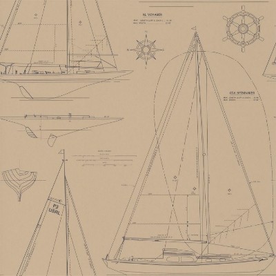 Boat Blueprint Vintage Blue Ralph Lauren Wallpaper Boat Blueprint Vintage Blue