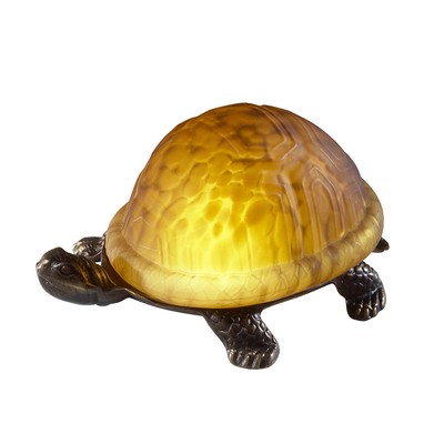 Dale Tiffany Amber Turtle Art Glass Accent Lamp Antique Brass