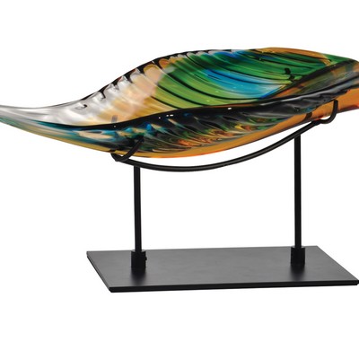 Dale Tiffany Leaf Handcrafted Art Glass Sculpture with Stand Black