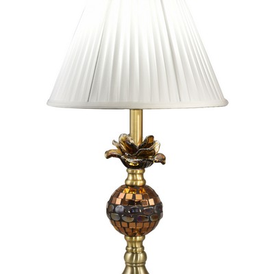 Dale Tiffany Rose Bloom Mosaic Art Glass Table Lamp  Antique Brass