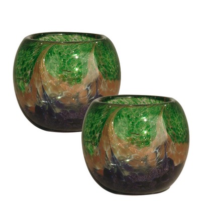 Dale Tiffany Mardi Gras Art Glass Candle Holder 2-Piece Set Not Applicable