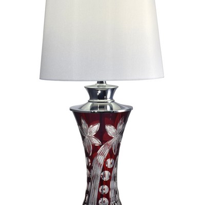 Dale Tiffany Red Floral 24% Lead Hand Cut Crystal Table Lamp Polished Chrome