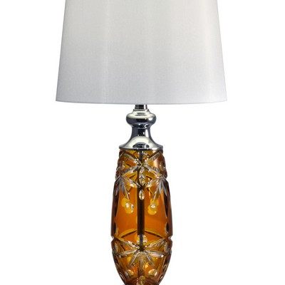Dale Tiffany Glossy Amber 24% Lead Hand Cut Crystal Table Lamp Polished Chrome