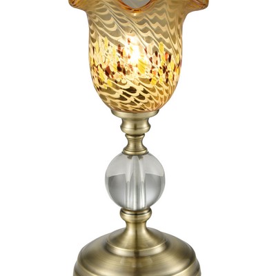 Dale Tiffany Beige Speckle Art Glass Accent Lamp Antique Brass