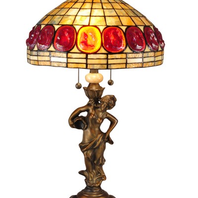 Dale Tiffany Turtleback Rose Tiffany Table Lamp Antique Brass