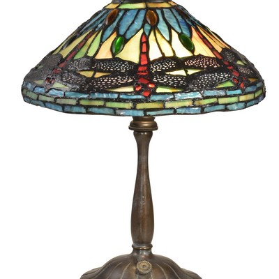 Dale Tiffany Deniz Dragonfly Brass Tiffany Table Lamp Antique Bronze/Verde
