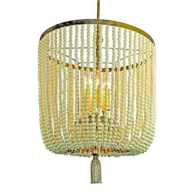 Dr  Livingstone Creme Bead Chandelier Wood Tassel Accent Antique Gold Iron