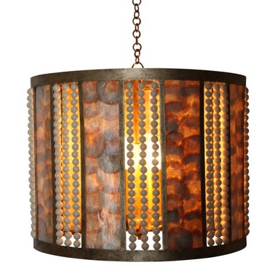 Dr  Livingstone Bead Drum Chandelier Antique Gold Iron with Amber Capiz Crème Beads