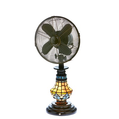 Deco Breeze Table Fan/Light - Tiffany Glass Victorian Brown, Cream, Blue