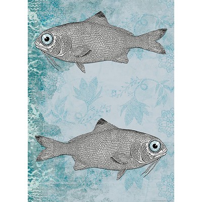 Wall Pops Vintage Fish Wall Mural Blues