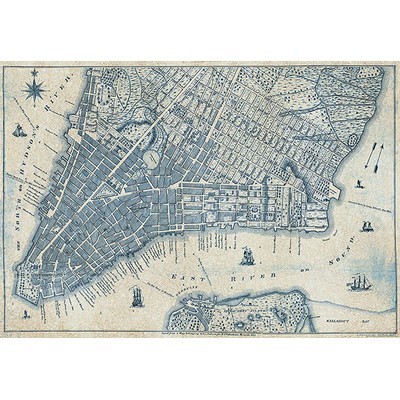 Wall Pops Old Vintage City Map New York Wall Mural Blues