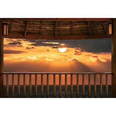 Wall Pops Ocean View Terrace At Sunset Wall Mural Oranges