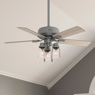 Hunter 44 inch Hartland Matte Silver Ceiling Fan with LED Light Kit and Pull Chain Silver Hunter Fan Co Hunter 44 inch Hartland Matte Silver Ceiling Fan with LED Light Kit and Pull Chain Silver