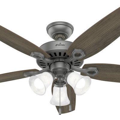 Hunter 52 inch Builder Matte Silver Ceiling Fan with LED Light Kit and Pull Chain Silver Hunter Fan Co Hunter 52 inch Builder Matte Silver Ceiling Fan with LED Light Kit and Pull Chain Silver