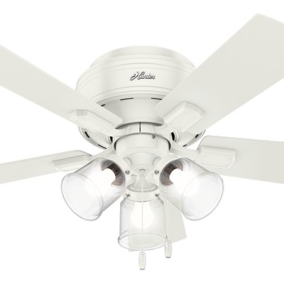 Hunter 42 inch Crestfield Fresh White Low Profile Ceiling Fan with LED Light Kit and Pull Chain White Hunter Fan Co Hunter 42 inch Crestfield Fresh White Low Profile Ceiling Fan with LED Light Kit and Pull Chain White