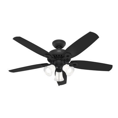 Hunter 52 inch Builder Matte Black Ceiling Fan with LED Light Kit and Pull Chain Black Hunter Fan Co Hunter 52 inch Builder Matte Black Ceiling Fan with LED Light Kit and Pull Chain Black
