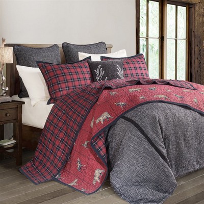 HomeMax Imports 2-PC  Woodland Plaid Quilt Set, Twin red