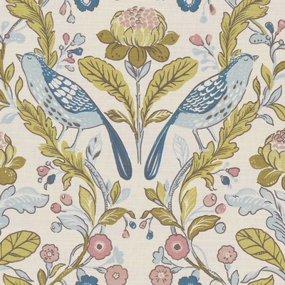 Clarke and Clarke ORCHARD BIRDS BIRDS TEAL/BLUSH