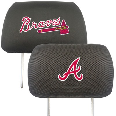 Fan Mats  LLC Atlanta Braves Embroidered Head Rest Cover Set - 2 Pieces Black