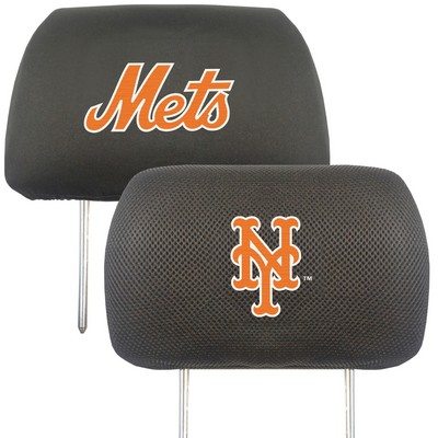 Fan Mats  LLC New York Mets Embroidered Head Rest Cover Set - 2 Pieces Black