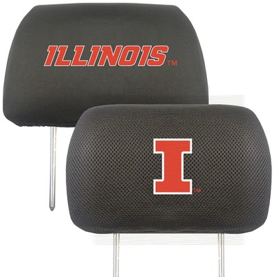 Fan Mats  LLC Illinois Illini Embroidered Head Rest Cover Set - 2 Pieces Black