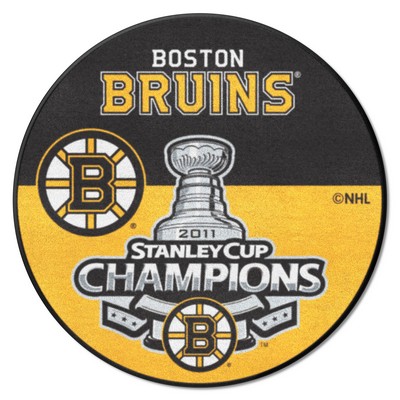 Fan Mats  LLC Boston Bruins Hockey Puck Rug - 27in. Diameter, 2011 NHL Stanley Cup Champions Yellow