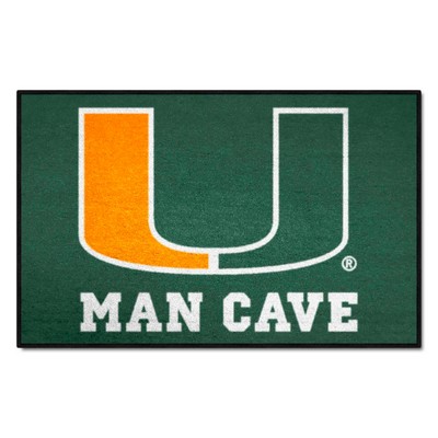 Miami Hurricanes Starter Mat Man Cave Green Fan Mats  LLC Miami Hurricanes Starter Mat Man Cave Green