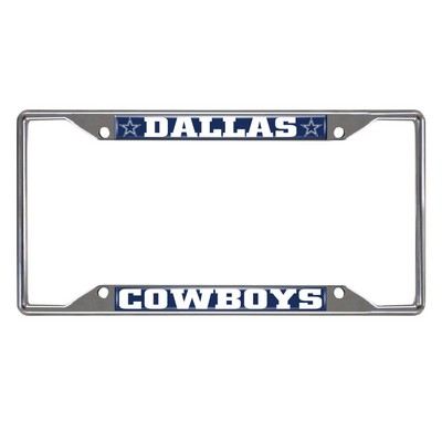 Fan Mats  LLC Dallas Cowboys Chrome Metal License Plate Frame, 6.25in x 12.25in Navy