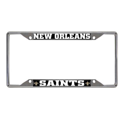 Fan Mats  LLC New Orleans Saints Chrome Metal License Plate Frame, 6.25in x 12.25in Black