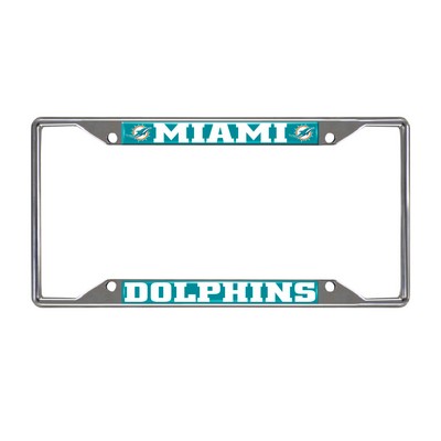 Fan Mats  LLC Miami Dolphins Chrome Metal License Plate Frame, 6.25in x 12.25in Aqua