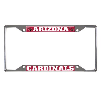 Fan Mats  LLC Arizona Cardinals Chrome Metal License Plate Frame, 6.25in x 12.25in Red