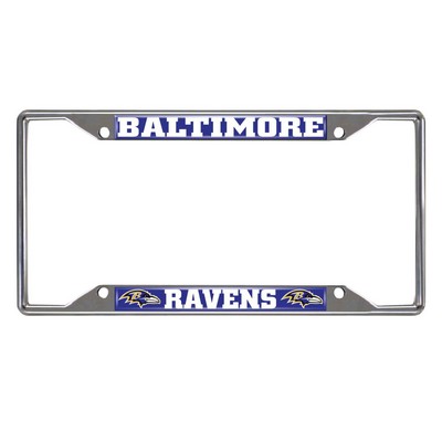Fan Mats  LLC Baltimore Ravens Chrome Metal License Plate Frame, 6.25in x 12.25in Blue