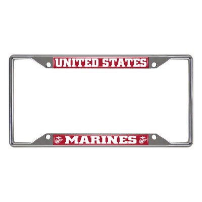 Fan Mats  LLC U.S. Marines Chrome Metal License Plate Frame, 6.25in x 12.25in Red