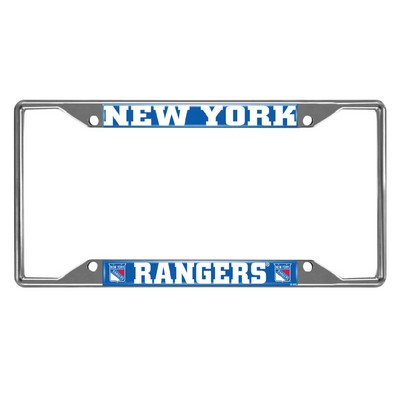 Fan Mats  LLC New York Rangers Chrome Metal License Plate Frame, 6.25in x 12.25in Chrome
